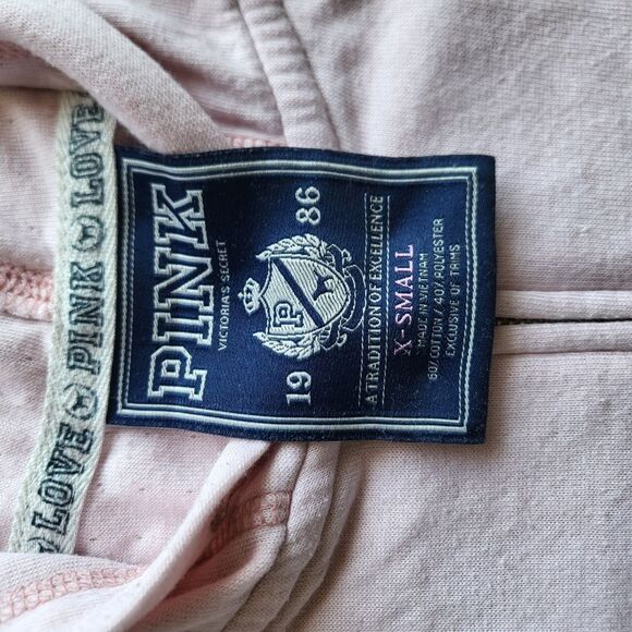 Retired 2009 Love Pink Lightweight Zip Up Hoodie Cotton Blend Pale Pink Blue XS - Picture 4 of 9